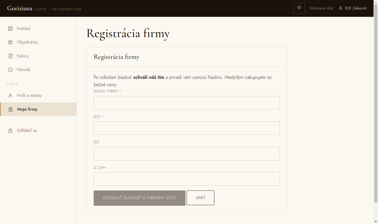 Vyplňte firemné údaje
